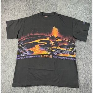 Vtg Hawaii Volcano Lava All Over Print T-Shirt Single Stitch Mens XL Habitat '92